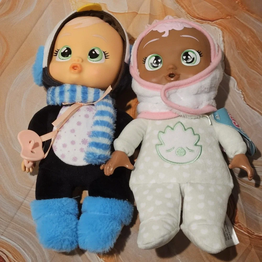 Cry Babies Tiny Cuddles Doll Lot 2 Penguin & Pink Hood Baby Dolls